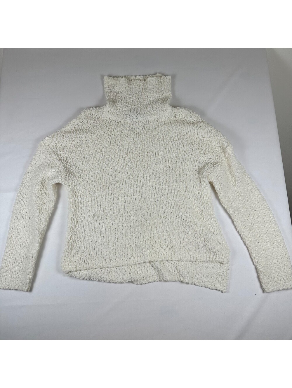Bobeau Womens L Ivory Popcorn Knit Turtleneck Sweater Chunky Textured Pullover